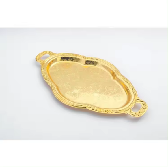 Arabesque luxury tray wedding decoration gold metal fruit service restaurant plates