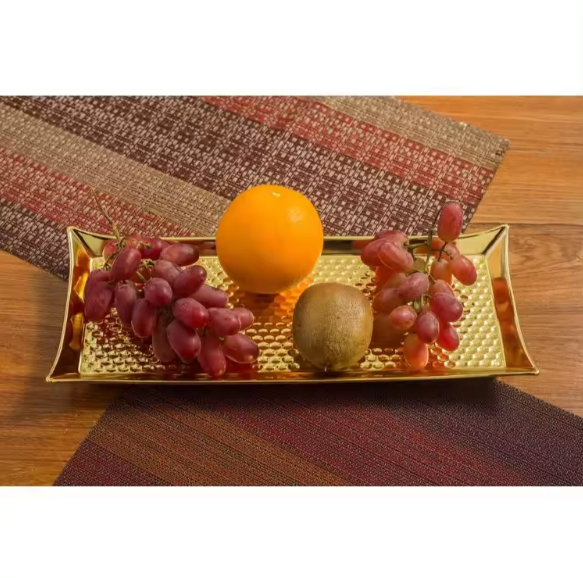 Factory wholesale hotel tray luxury wedding decoration gold metal fruit service restaurant rectangular plates