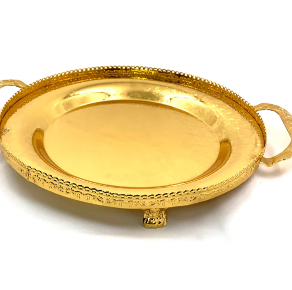 Factory wholesale tray hotel luxury wedding decoration gold metal fruit restaurant plates