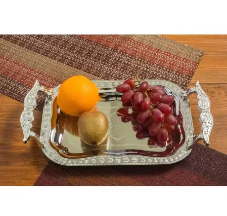 Factory wholesale stainless steel metal luxury wedding decoration silver fruit serving restaurant tray