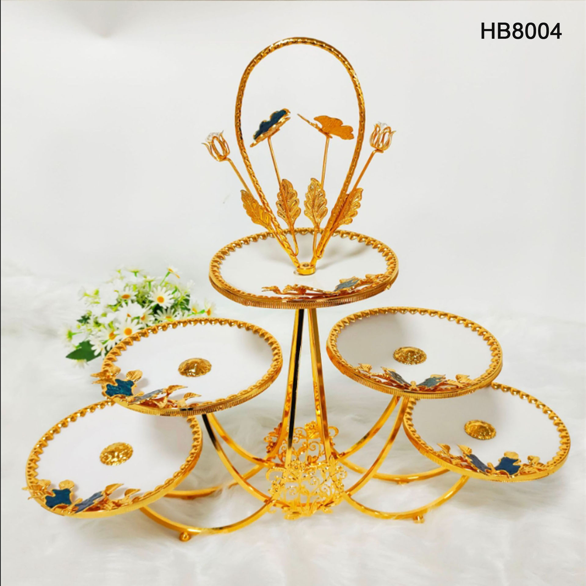 European Acrylic Hardware  Fruit Plate Gold Butterfly Decorated Four Plate Fruit Plate