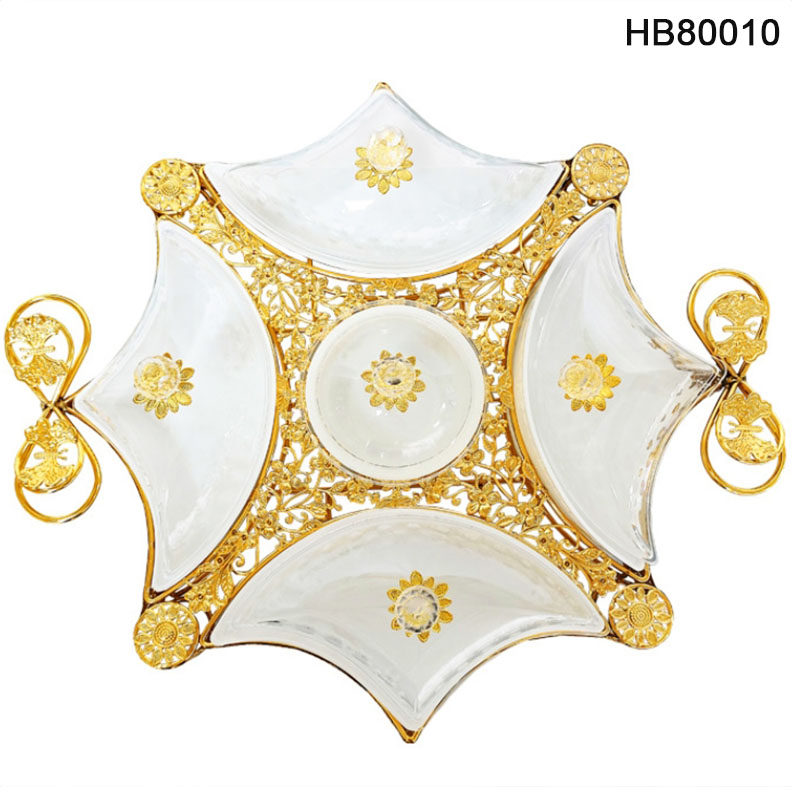 European Acrylic Hardware  Fruit Plate Gold Butterfly Decorated Four Plate Fruit Plate