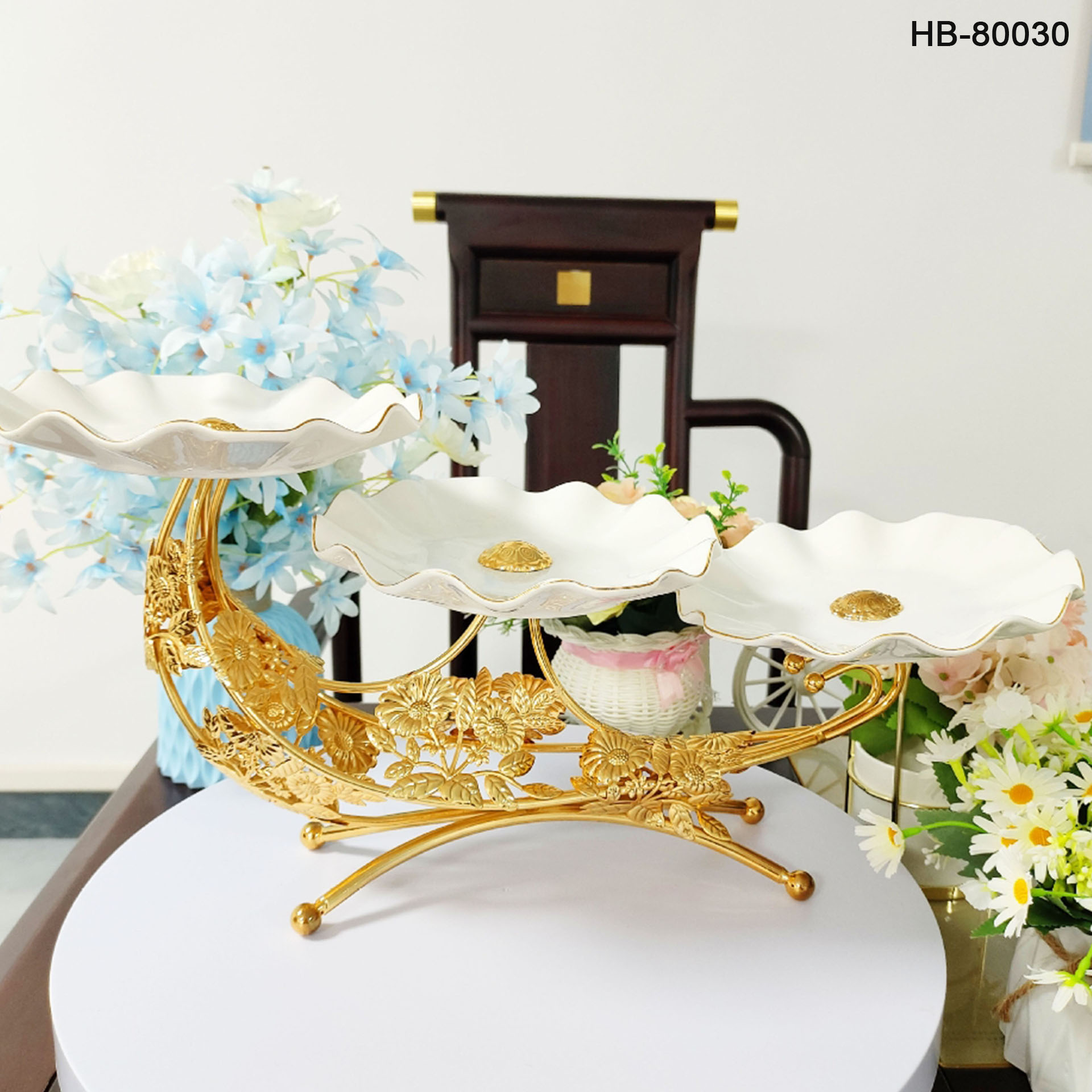 European Acrylic Hardware  Fruit Plate Gold Butterfly Decorated Four Plate Fruit Plate